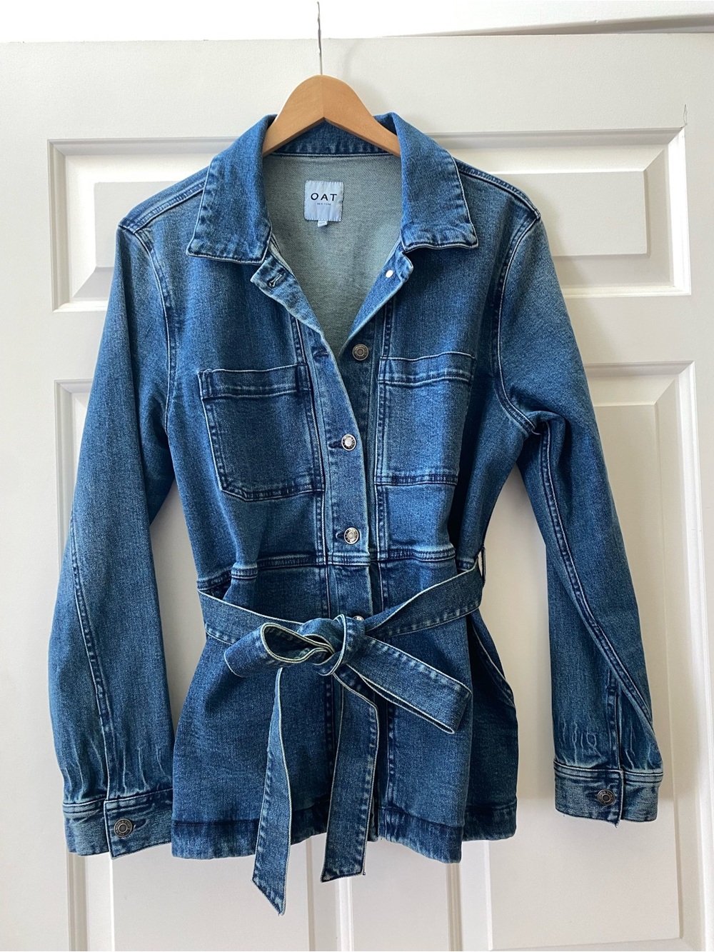 OAT New York Denim Belted Jean Jacket Blue Large